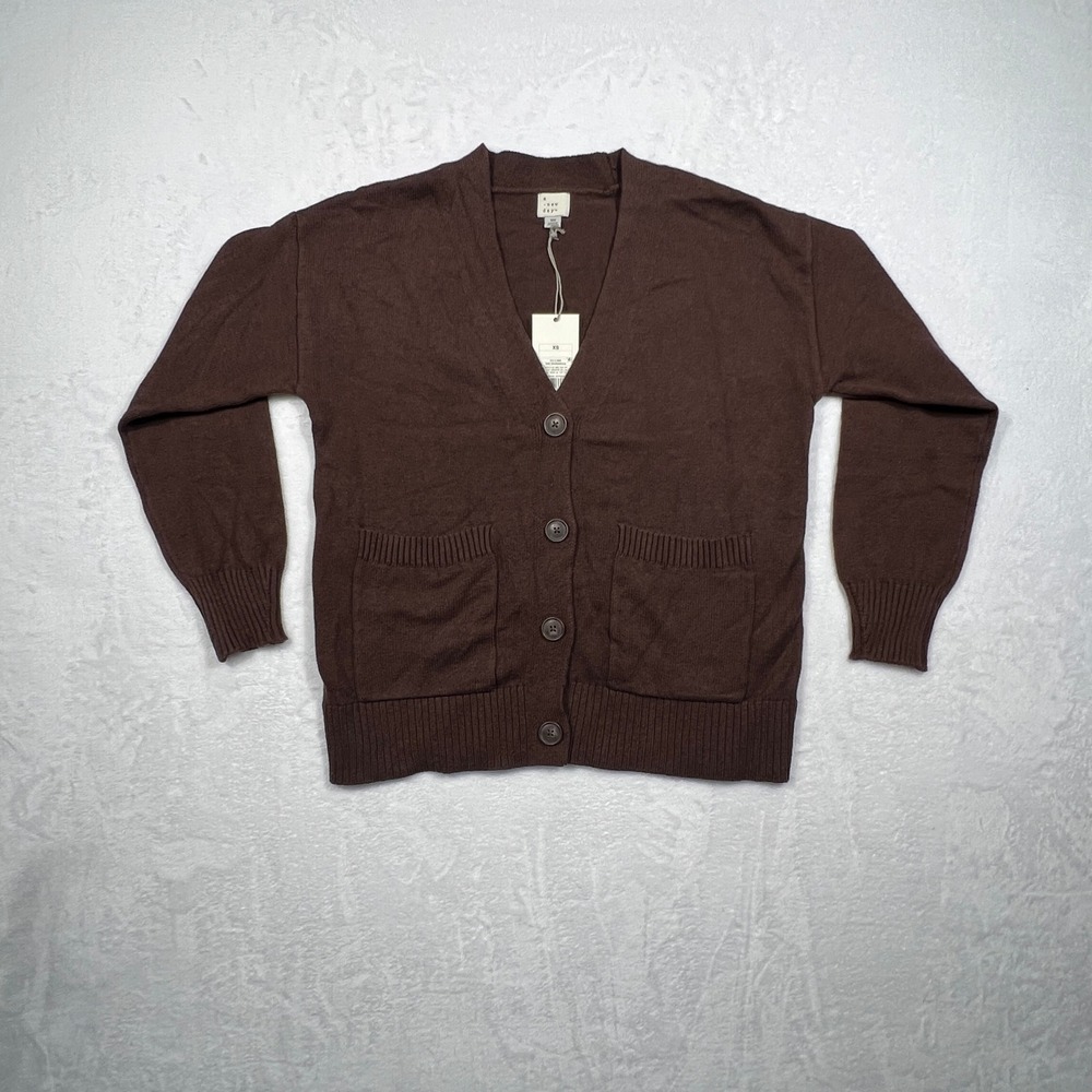 A New Day Womens Dark Brown V-Neck Button Front Cardigan Sweater XS NEW